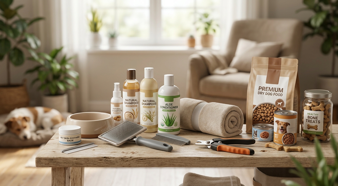 Pet care products for grooming, nutrition, skin care, and everyday pet comfort